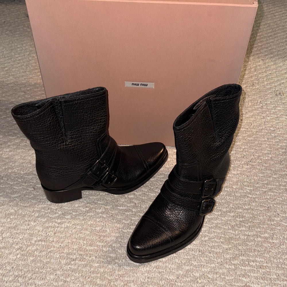 Mui Mui Black Biker Boot With Buckle